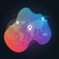 Abstract digital world map design with colorful gradient blob shape overlaying a Royalty Free Stock Photo