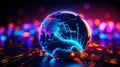 Abstract Digital world map, globe, concept of global connection, network and data transfer, technology and telecommunication, Royalty Free Stock Photo