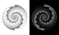 Abstract digits ONE and ZERO in spiral over black and white background. Big data concept, icon logo or tattoo. The numbers 1 and