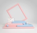 Abstract display clean pastel blue and pink with frame for text or products, 3d illustration