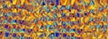 abstract distorted multi-colored background, psychedelic pattern blue gold yellow. Long banner