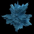 Abstract distorted strange shape. Explosion of spheres. Dynamical scene with blue ice asteroid. 3D render