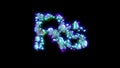 Abstract distortion alphabet - blue rupee symbol on black bg, isolated - object 3D illustration