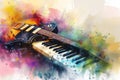 Abstract distressed watercolour painting of an acoustic guitar and electric piano keyboard synthesiser Royalty Free Stock Photo