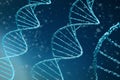 Abstract DNA medical background. 3d illustration of double helix blue DNA molecules uses in technology such as bioinformatics, Royalty Free Stock Photo