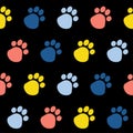 Abstract dog paw seamless pattern background. Childish simple hand drawn art for design card, veterinarian office wallpaper Royalty Free Stock Photo