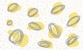 Abstract Doodle dots pattern. Hand Drawn cute ornament Yellow Spots and Grey Circles on white Doted background.