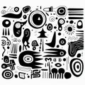 Abstract Doodle Drawings On White Background: Surreal Organic Shapes