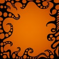 Abstract doodle frame in the form monster tentacles,  on gradient orange color background. Vector hand drawn Royalty Free Stock Photo