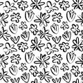 Abstract doodle pattern with black floral motif. Royalty Free Stock Photo