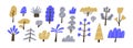 Abstract doodle trees set. Cute naive forest plants of primitive shapes. Simple botanical cliparts in Scandinavian style Royalty Free Stock Photo