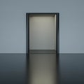 abstract door in dark room with moderate warm low key lighting and corridor modern architecture 3d render illustration