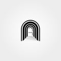 Abstract door vector logo in the hallway curve letter n symbol illustration design