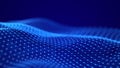 Abstract dots background. Big data visualization. Futuristic dynamic wave on blue background. 3D rendering Royalty Free Stock Photo