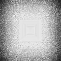 Abstract dotted black and white background. Halftone distressed pattern. Grunge texture of small round points and particles. Messy