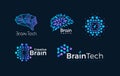 Abstract dotted brain, vector logo set. Dots human head shape icon collection for science, machine learning, ai, medical Royalty Free Stock Photo