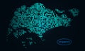 Abstract Dotted Halftone in dark background with map of singapore. Digital dotted technology line, design sphere, dot and