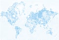 Abstract Dotted Map Blue and White Halftone grunge Effect Illustration. World map silhouettes. Continental shapes of dots