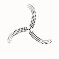 Abstract dotted symbol like 3-axis propeller. Halftone dynamic rotating screw as logo or icon