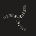 Abstract dotted symbol like 3-axis propeller. Halftone dynamic rotating screw as logo or icon