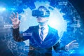 The abstract double exposure image of businessman using a smart glasses or vr glasses overlay with virtual hologram image. Royalty Free Stock Photo