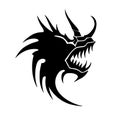 Abstract dragon head with open mouth closeup. Good for tattoo. Editable vector monochrome image with high details isolated on