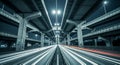 Abstract long exposure of a complex highway interchange at night with light trails overpass Royalty Free Stock Photo