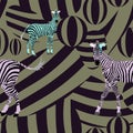 Abstract draw herd zebras pink green black