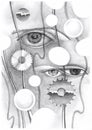 Abstract drawing of the eye and objects Royalty Free Stock Photo