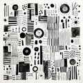 Expressive Black And White Abstract Folk Art With Doodle Lines Royalty Free Stock Photo