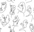 Abstract drawing of female and male faces with black lines on a white background Royalty Free Stock Photo