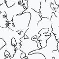 Abstract drawing of female and male faces with black lines on a white background Royalty Free Stock Photo