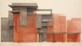 Abstract Drawing Of Gray Building In Orange And Brown Royalty Free Stock Photo