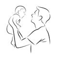 Abstract drawing line father carrying a baby vector art design