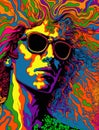 An abstract drawing of a man with long hair and sunglasses. Psychedelic colors Royalty Free Stock Photo