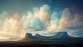 Abstract drawing of Mount Roraima against the backdrop of beautiful clouds. AI-generated