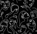 Abstract drawing of women`s faces with white lines on a black Royalty Free Stock Photo