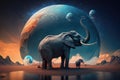 Abstract dream background with elephant. Illustration AI Generative