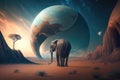 Abstract dream background with elephant. Illustration AI Generative