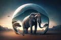 Abstract dream background with elephant. Illustration AI Generative
