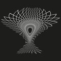 Abstract drop mesh. Spiral curve structure. Dynamic net vector. Black background design.