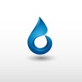 Abstract drop of water Logo design vector template 3D effect. Aqua droplet swirl icon. Blue color Royalty Free Stock Photo