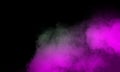 Abstract Dry ice Purple smoke clouds fog floor texture. Perfect spotlight mist effect on isolated black background. Royalty Free Stock Photo