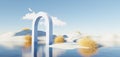 Abstract Dune in winter season landscape with geometric arch. Surreal Beautiful Dream land background. Relax and Clam island scene