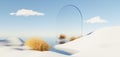 Abstract Dune in winter season landscape with geometric arch. Surreal Beautiful Dream land background. Relax and Clam island scene