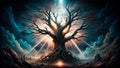 Abstract Dying tree with light beams Royalty Free Stock Photo