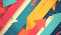 An abstract and dynamic background featuring overlapping arrows in various bright colors, suggesting movement and direction Royalty Free Stock Photo