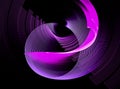 Abstract dynamic fractal background. Purple air wavy, circular, arc planes rotate on a black background. Icon, logo, symbol, sign