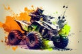 Abstract dynamic scene of ATV rider. Beautiful creative art. Generative AI