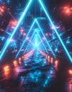 Abstract Technological Background with Dynamic Neon Light Lines Forming an Intersecting Pyramid Shape Royalty Free Stock Photo